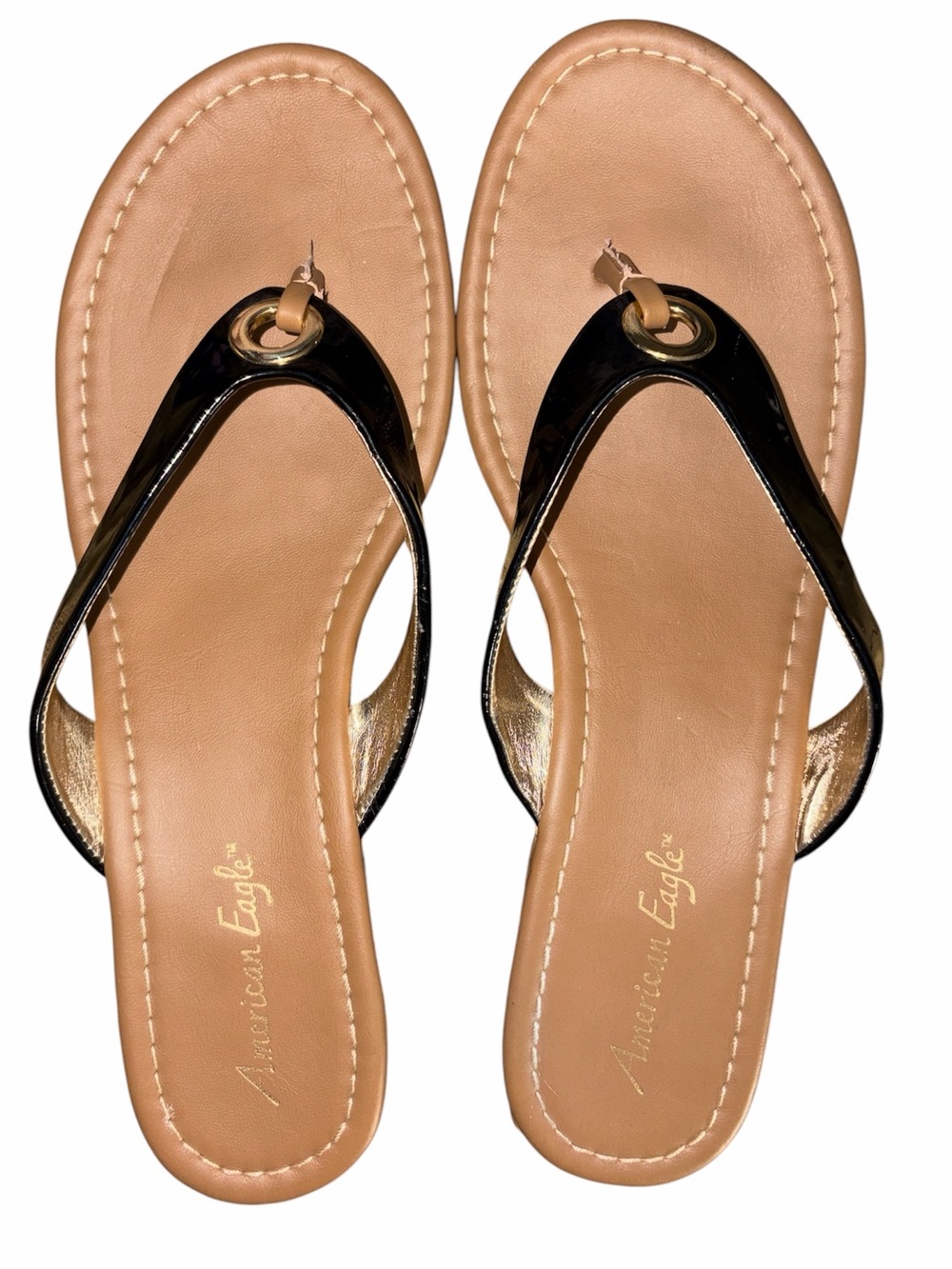 American Eagle Outfitters Black Patent Cork Wedge Flip Sandals 12 - Picture 2 of 6